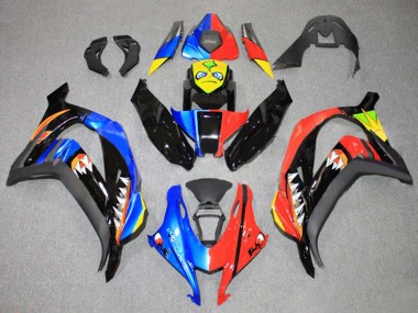 Kawasaki ZX10R Motorrad Verkleidung 2016-2020 - Blau Rot Gelb Schwarz Hai
