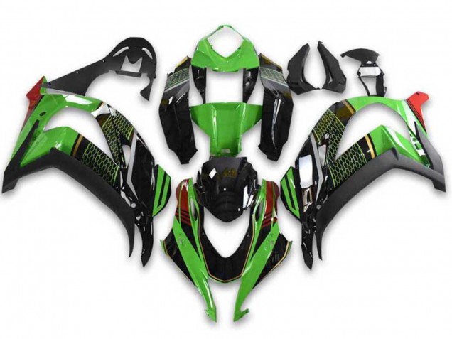 Kawasaki ZX10R Motorrad Verkleidung 2021-2025 - Grun Schwarz Rot Bienenwabe