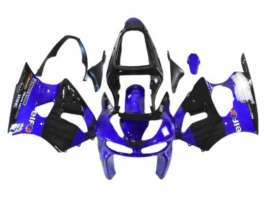 Kawasaki ZX6R Motorrad Verkleidung 1998-1999 - Blau Glanzendes Schwarz Elf Bridgestone