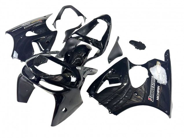 Kawasaki ZX6R Motorrad Verkleidung 1998-1999 - Glanzendes Schwarz Gelb Elf Bridgestone