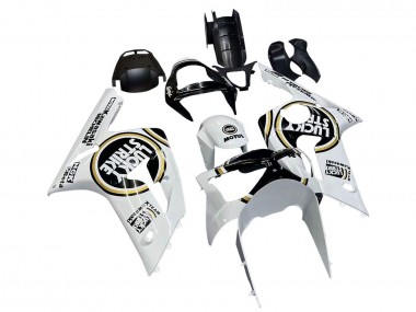 Kawasaki ZX6R Motorrad Verkleidung 2003-2004 - Weiss Schwarz Motul Lucky Strike