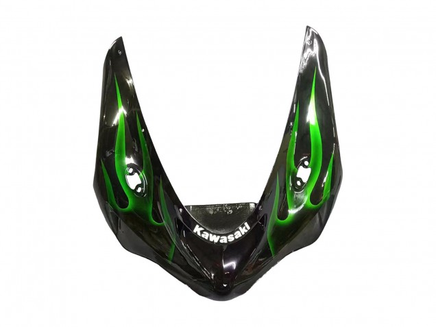 Kawasaki ZX6R Motorrad Verkleidung 2005-2006 - Glanzendes Schwarz Grun Flamme