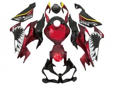Kawasaki ZX6R Motorrad Verkleidung 2013-2018 - Rot Gelb Schwarz Weiss Hai