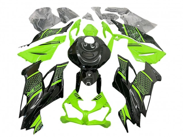 Kawasaki ZX6R Motorrad Verkleidung 2019-2022 - Grun Schwarz Bienenwabe
