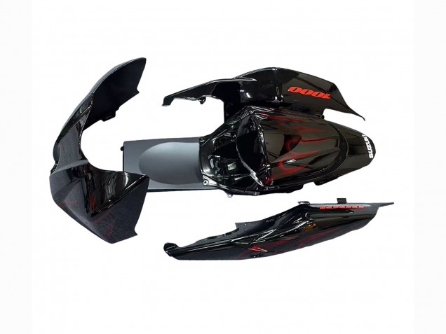Suzuki GSXR 1000 Motorrad Verkleidung 2007-2008 - Schwarz Rot Flamme