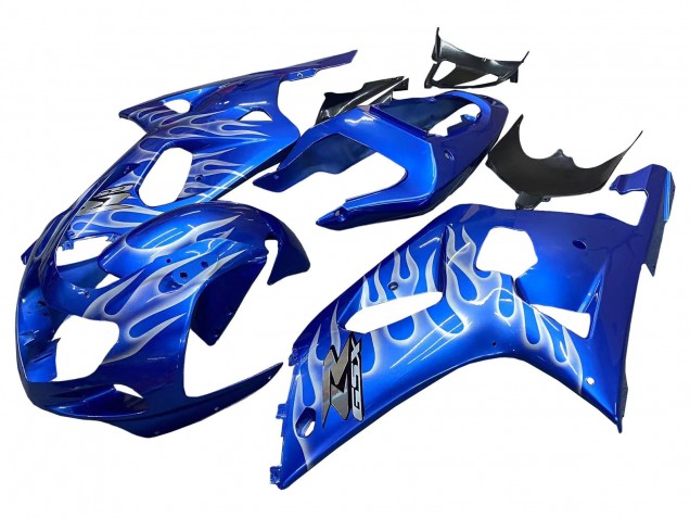 Suzuki GSXR 600 / GSXR 750 Motorrad Verkleidung 2001-2003 - Blau mit Weiss Flamme