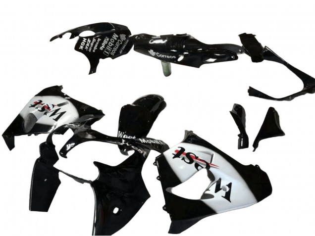 Glänzendes Schwarz Weiß West 2000-2001 Kawasaki ZX9R Motorrad Verkleidung