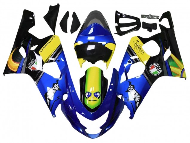 Suzuki GSXR 600 / GSXR 750 Motorrad Verkleidung 2004-2005 - Blau Gelb Schwarz Hai