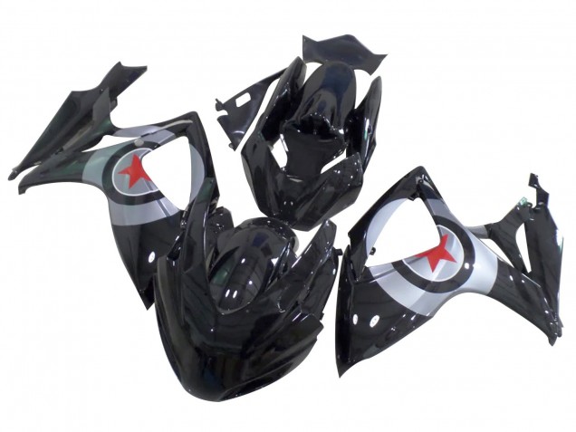Suzuki GSXR 600 / GSXR 750 Motorrad Verkleidung 2004-2005 - Glanzendes Schwarz Silber Rot Stern