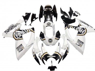 Suzuki GSXR 600 / GSXR 750 Motorrad Verkleidung 2006-2007 - Weiss Schwarz Lucky Strike Motul