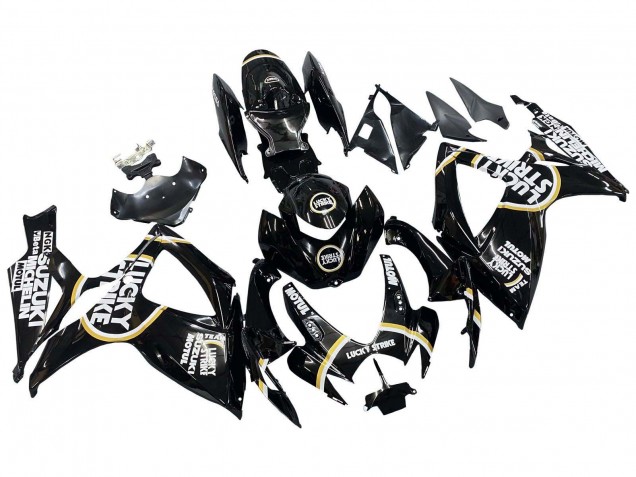 Suzuki GSXR 600 / GSXR 750 Motorrad Verkleidung 2006-2007 - Glanzendes Schwarz Weiss Motul Lucky Strike
