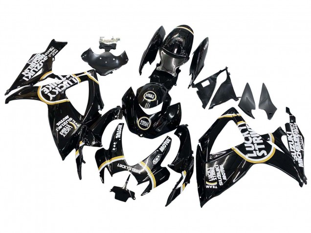 Suzuki GSXR 600 / GSXR 750 Motorrad Verkleidung 2006-2007 - Glanzendes Schwarz Weiss Motul Lucky Strike