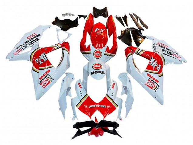 Suzuki GSXR 600 / GSXR 750 Motorrad Verkleidung 2008-2010 - Weiss Rot Motul Lucky Strike