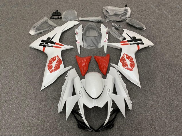 Suzuki GSXR 600 / GSXR 750 Motorrad Verkleidung 2008-2010 - Weiss Rot Lipstick