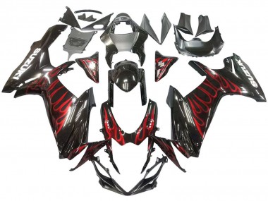 Suzuki GSXR 600 / GSXR 750 Motorrad Verkleidung 2011-2024 - Glanzendes Schwarz Rot Flamme