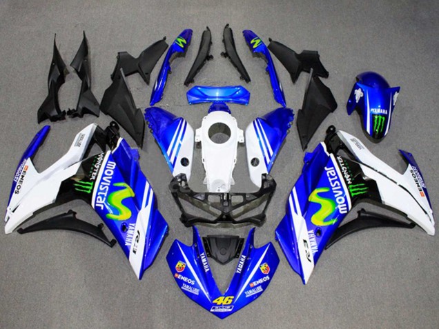 Yamaha YZF R3/R25 Motorrad Verkleidung 2015-2018 - Weiss Blau Grun MoviStar Monster