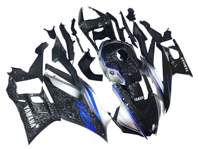 Yamaha YZF R3/R25 Motorrad Verkleidung 2022-2024 - Marble Schwarz Silber Blau Geschmiedet Carbonfaser Stil