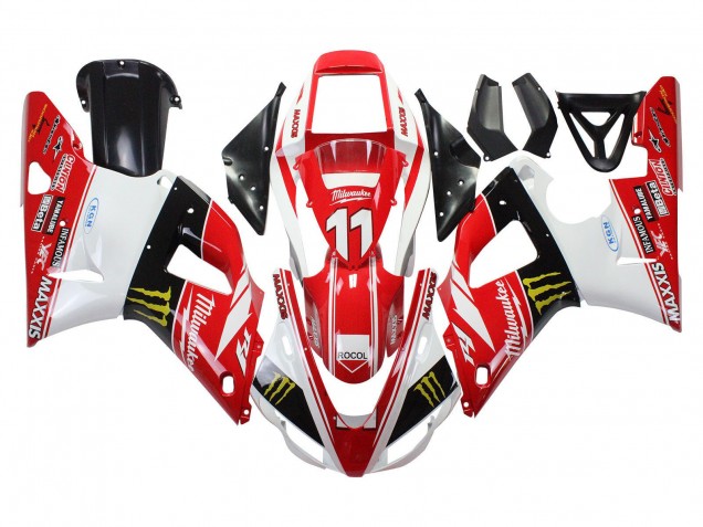 Yamaha YZF 1000 R1 Motorrad Verkleidung 1998-1999 - Rot Weiss Schwarz Gelb Monster Milwaukee MAXXIS 11