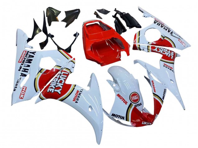 Weiß Rot Lucky Strike Motul 2003-2004 Yamaha YZF R6 Motorrad Verkleidung