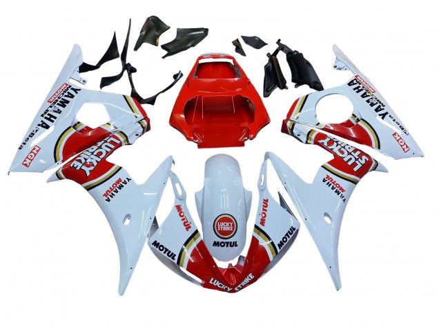 Weiß Rot Lucky Strike Motul 2003-2004 Yamaha YZF R6 Motorrad Verkleidung
