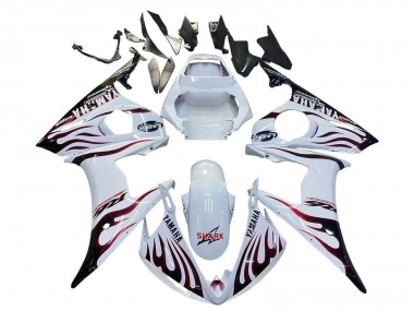 Yamaha YZF R6S Motorrad Verkleidung 2006-2009 - Weiss mit Dunkel Schwarz Flamme
