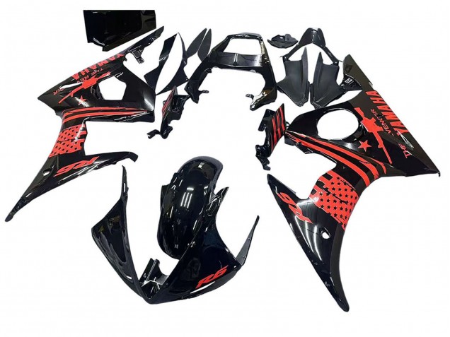 Yamaha YZF R6 Motorrad Verkleidung 2003-2004 - Glanzendes Schwarz Rot