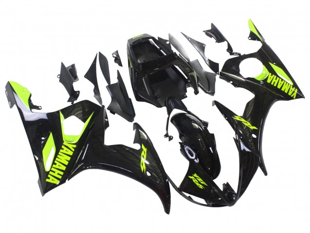 Yamaha YZF R6S Motorrad Verkleidung 2006-2009 - Glanzendes Schwarz Neon Gelb