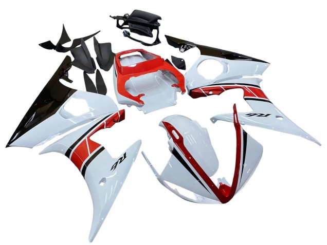 Yamaha YZF R6S Motorrad Verkleidung 2006-2009 - Weiss Rot Glanzendes Schwarz