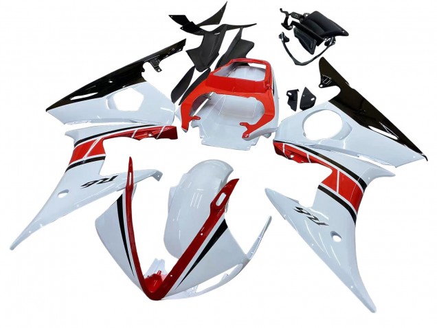 Yamaha YZF R6S Motorrad Verkleidung 2006-2009 - Weiss Rot Glanzendes Schwarz