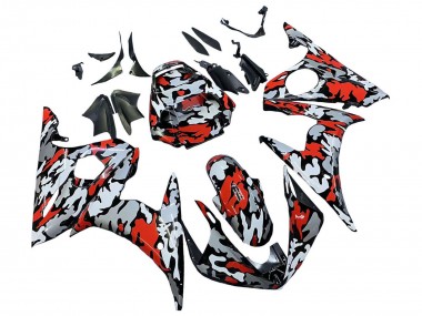 Yamaha YZF R6 Motorrad Verkleidung 2003-2004 - Schwarz Rot Grau Camouflage