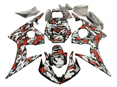 Yamaha YZF R6 Motorrad Verkleidung 2003-2004 - Schwarz Rot Grau Camouflage