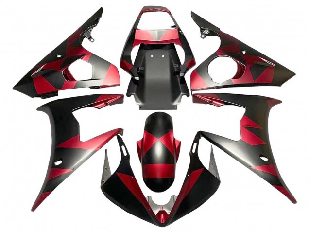 Yamaha YZF 600 R6 Motorrad Verkleidung 2005 - Matt Schwarz Rot Geometric