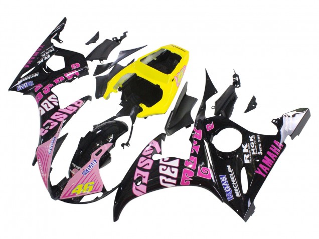 Yamaha YZF 600 R6 Motorrad Verkleidung 2005 - Schwarz Rosa Gelb Repsol 46