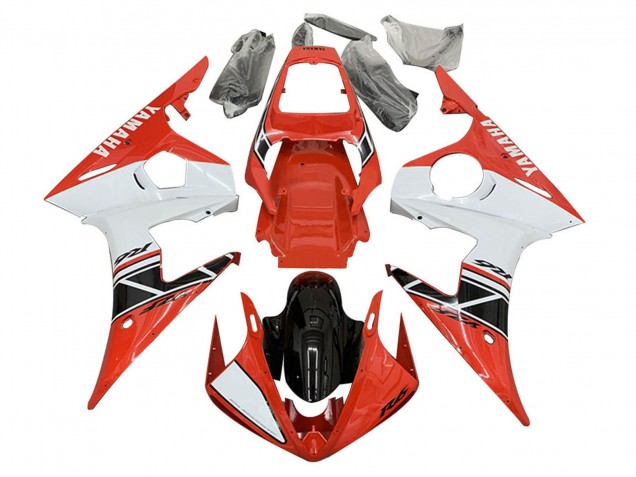 Weiß Rot Glänzendes Schwarz 2005 Yamaha YZF 600 R6 Motorrad Verkleidung