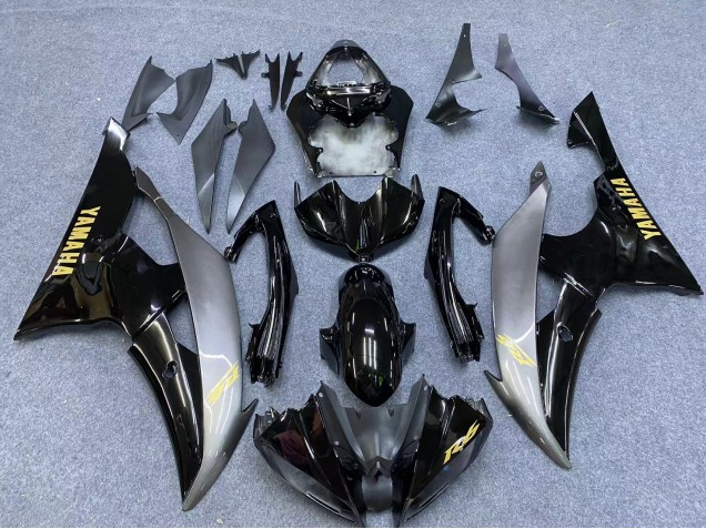 Yamaha YZF 600 R6 Motorrad Verkleidung 2006-2007 - Silber Glanzendes Schwarz Gold Aufkleber