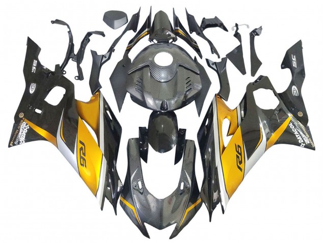 Gold Schwarz Carbonfaser 2017-2025 Yamaha YZF 600 R6 Motorrad Verkleidung