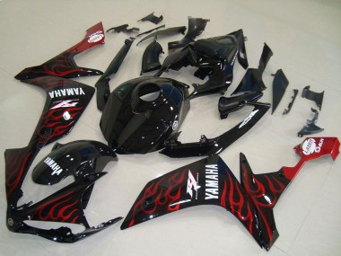 Glänzendes Schwarz Rot Flamme 2007-2008 Yamaha YZF R1 Motorrad Verkleidung