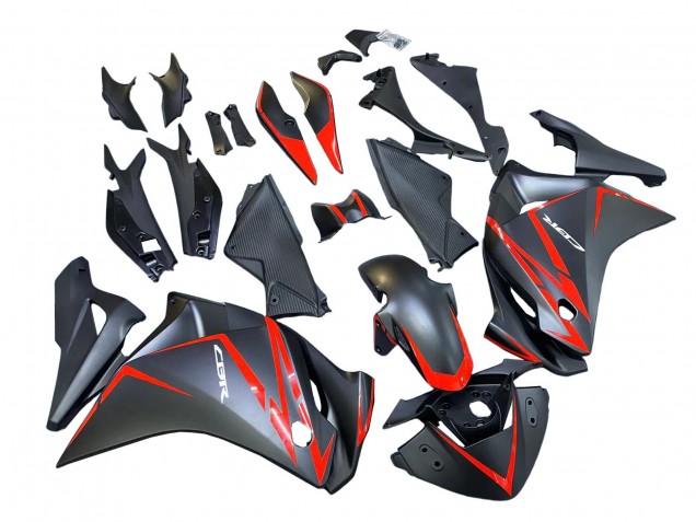 Honda CBR250RR Motorrad Verkleidung 2011-2015 - Matt Schwarz Rot Streifen