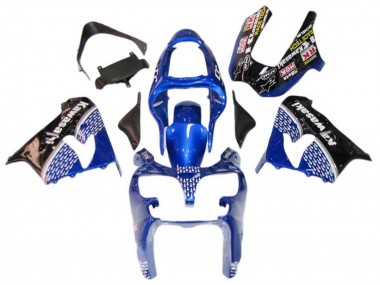 Kawasaki ZX9R Motorrad Verkleidung 2000-2001 - Blau Weiss Glanzendes Schwarz