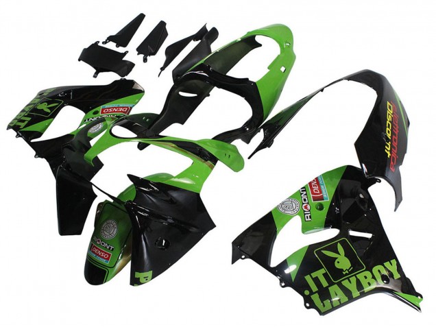 Kawasaki ZX9R Motorrad Verkleidung 2000-2001 - Grun Schwarz Playboy Denso