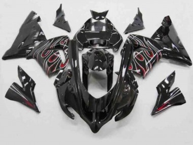 Kawasaki ZX10R Motorrad Verkleidung 2004-2005 - Schwarz Rot Weiss Flamme