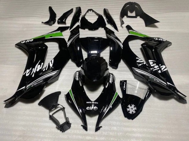 Kawasaki ZX10R Motorrad Verkleidung 2016-2020 - Glanzendes Schwarz Weiss Grun Streifen Schnee