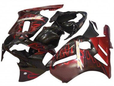 Kawasaki ZX12R Motorrad Verkleidung 2000-2001 - Glanzendes Schwarz Rot Flamme