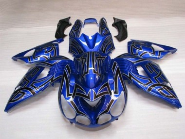 Kawasaki ZX14R ZZR1400 Motorrad Verkleidung 2006-2011 - Blau Schwarz Silber Tribal