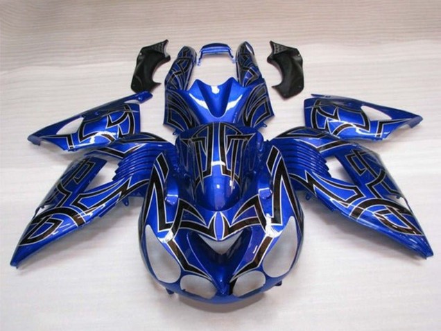 Kawasaki ZX14R ZZR1400 Motorrad Verkleidung 2006-2011 - Blau Schwarz Silber Tribal