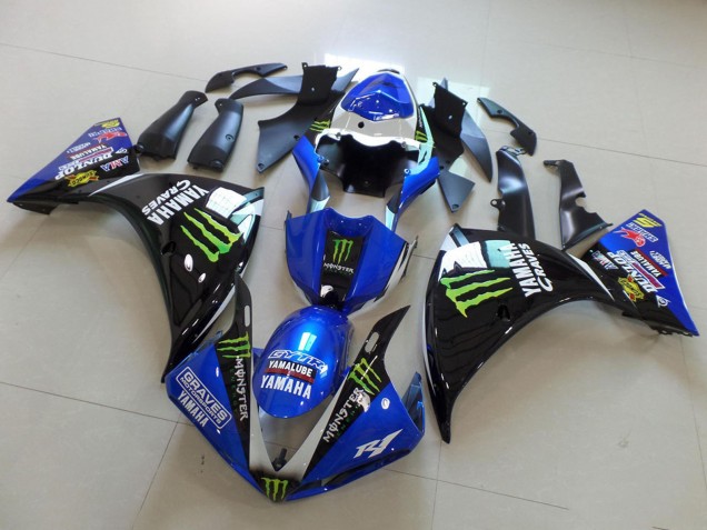Blau Weiß Glänzendes Schwarz Grün Graves Yamalube Monster 2012-2014 Yamaha YZF R1 Motorrad Verkleidung