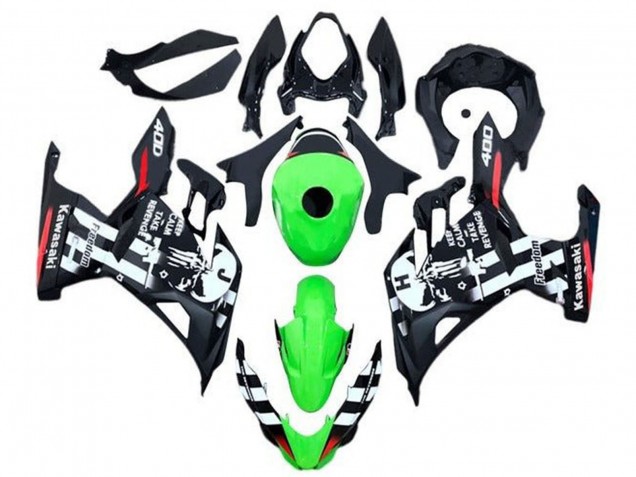 Kawasaki Ninja 400 Motorrad Verkleidung 2018-2024 - Grun Schwarz Weiss Rot Schadel