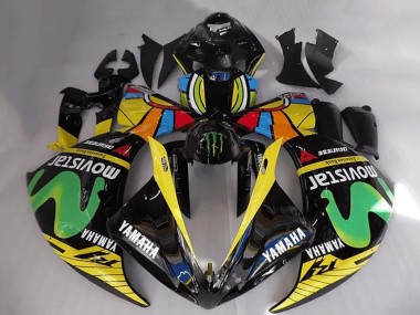 Glänzendes Schwarz Gelb Grün Weiß Blau MoviStar Monster 2012-2014 Yamaha YZF R1 Motorrad Verkleidung