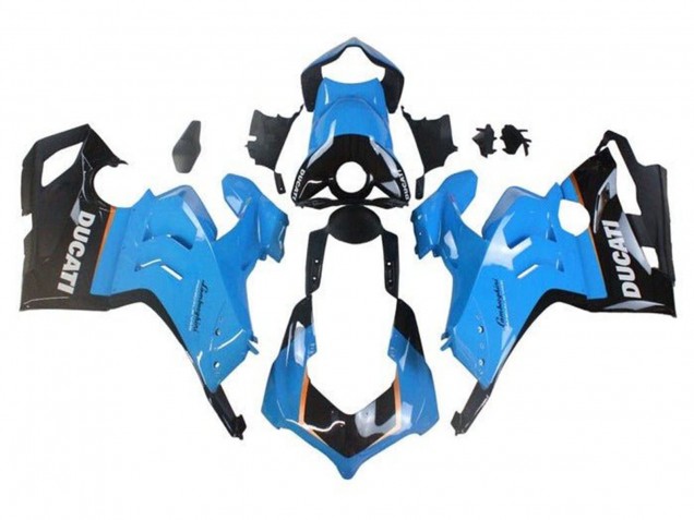 Ducati Panigale V4 V4S Motorrad Verkleidung 2020-2021 - Hellblau Orange Glanzendes Schwarz
