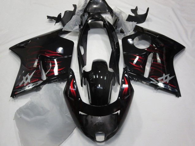 Honda CBR1100XX Blackbird Motorrad Verkleidung 1996-2007 - Glanzendes Schwarz Rot Flamme
